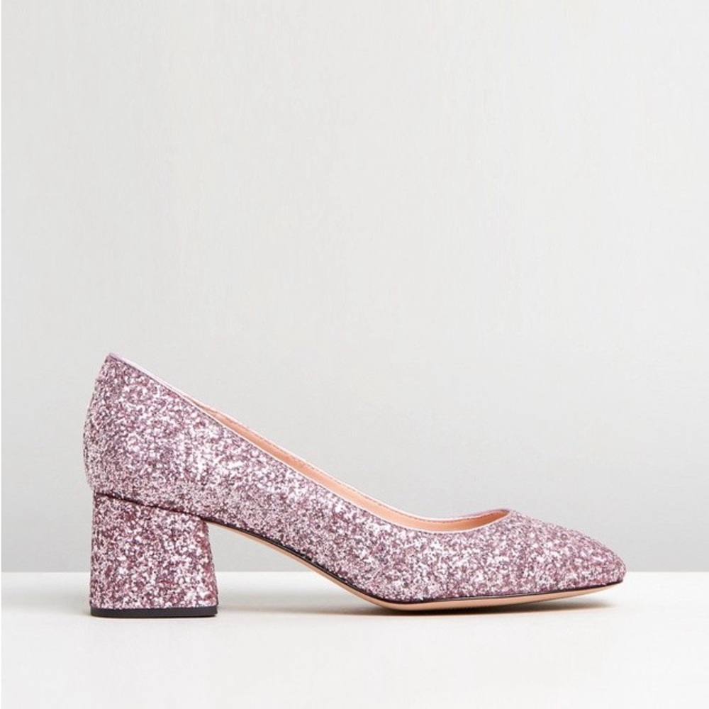 J. Crew Celia Pink Glitter Block Heel Pumps